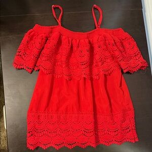No Boundaries Red Crochet Off-Shoulder Blouse